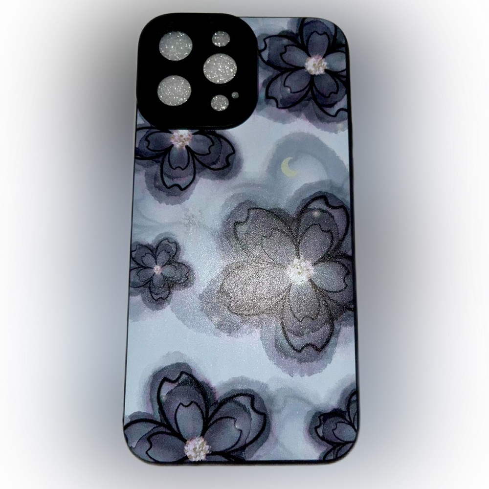iPhone 13 ProMax Black Floral Glossy Finish Art Soft Phone Case NWOT